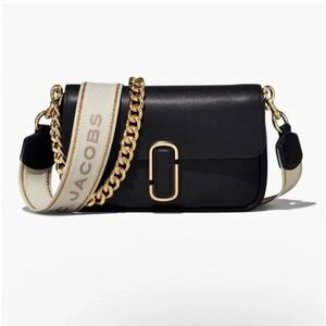 Black Leather Shoulder Bag with Gold Chain